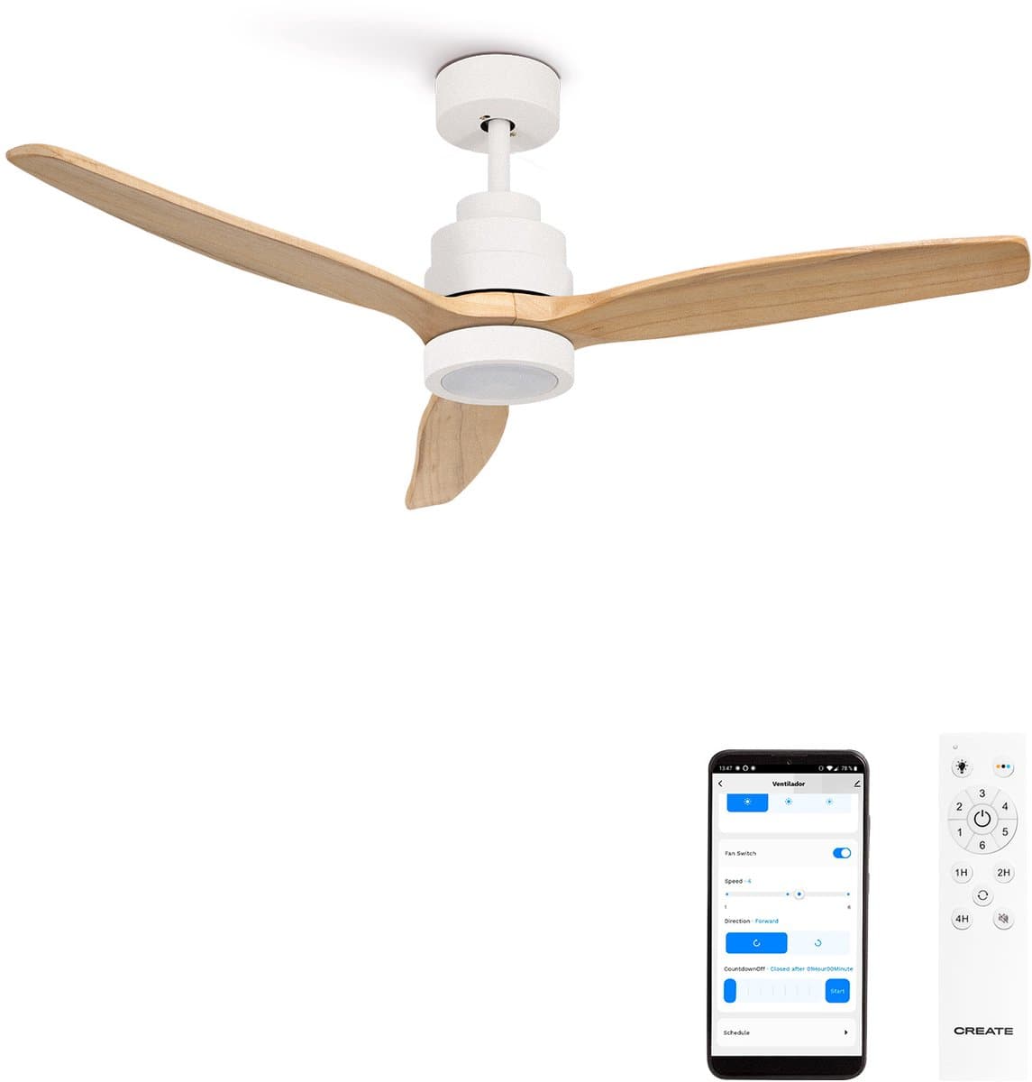 CREATE - Stille plafondventilator van 40 W met technische ABS-bladen, verkrijgbaar in verschillende maten - M - Met licht - WIFI - WIND STYLANCE — afbeelding 1