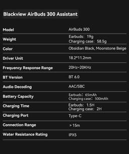 Blackview AirBuds 300 Draadloze Koptelefoon - Wireless Earbuds - Bluetooth 6.0 - 6H Playtime - Waterproof IPX5 - Smart Touch Control - Wit — thumbnail 3