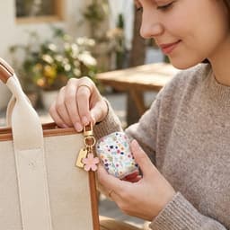 Transparant bloemen patroon hoesje voor oordopjes geschikt voor AirPods 4 – afgeronde hoeken, doorzichtig beschermhoesje met kleine bloemprint, metalen karabijnhaak en decoratieve bloem hanger — thumbnail 4