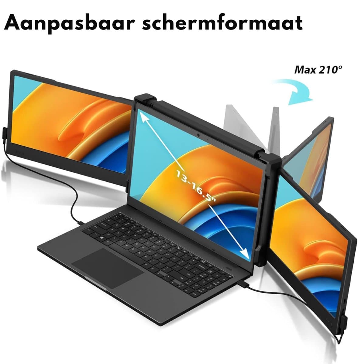 Aurixi® Krachtige en Professionele Portable Monitor Pro 2024 - Full HD - 13” / 16.5” Tri-Screen - Laptop Scherm Uitbreider - Inclusief Beschermhoes en Kabels - Zwart -23cm x 33cm - 3cm — afbeelding 1