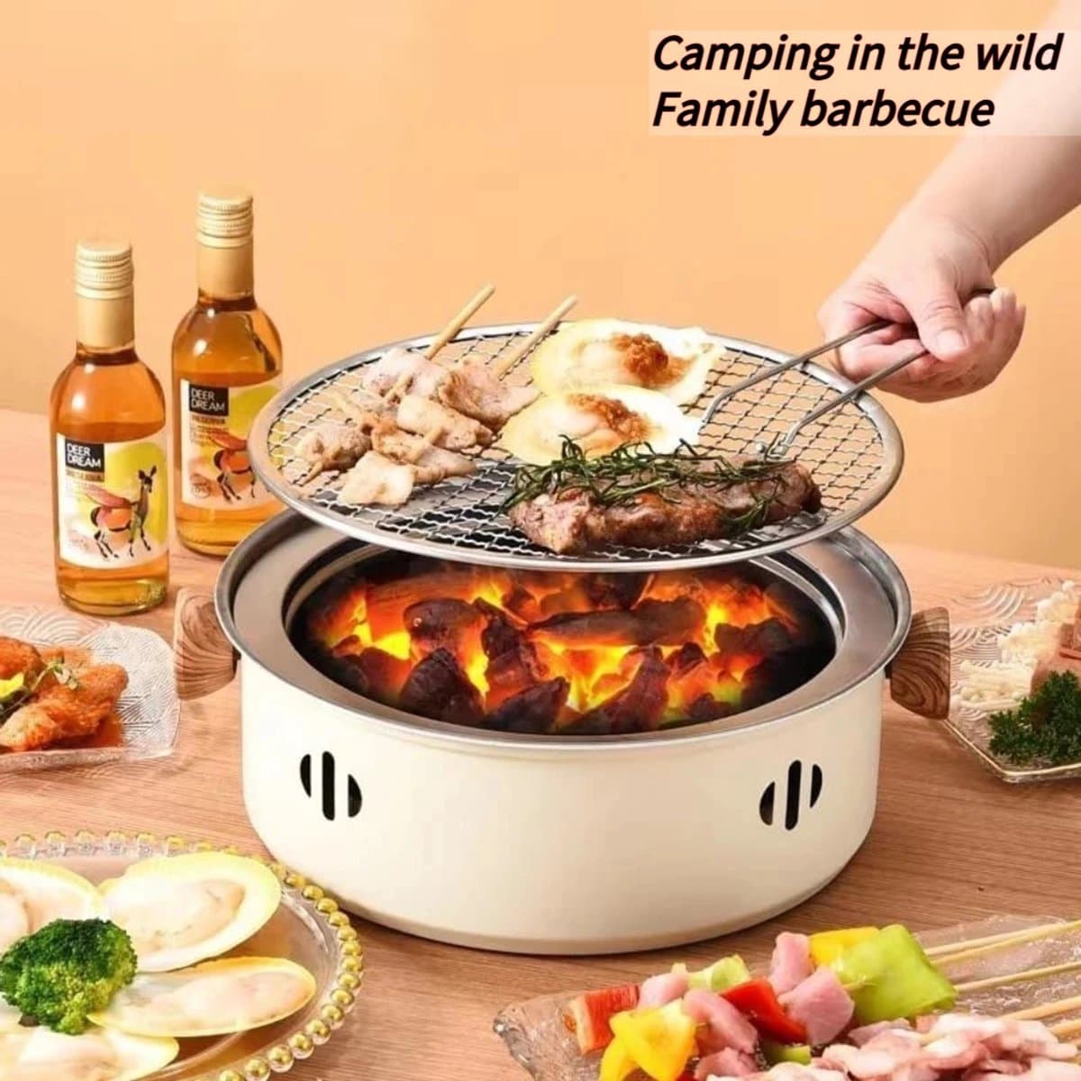 Koreaanse BBQ-grill Houtskoolkachel Houtskoolgrill Roestvrij staal Outdoor Camping Koken Thee rond de kachel Barbecuekachel — afbeelding 1