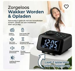 Homebay - Digitale Wekkerradio - Netstroom - 2x USB Oplader - Dimbaar Display - Natuurgeluiden - Zwart — thumbnail 3