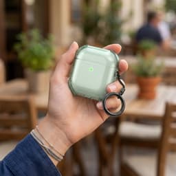Groen transparant hoesje voor oordopjes met sleutelring – schokbestendige beschermhoes geschikt voor AirPods 4 — thumbnail 4