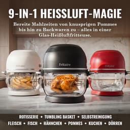 Heteluchtfriteuse - Crispy Snacks - Gezonder Koken - Glazen Kom - 48 Liter - Zwart — thumbnail 5