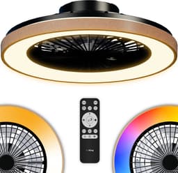 Airking Plafondventilator - Stille Ventilator met Lamp en Afstandsbediening - LED 40W Dimbaar - 3000K-6500K - Zomer en Winterstand Hout — thumbnail 1