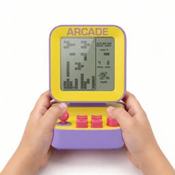 Retro Spelcomputer Blokkenspel - 26 Spelletjes - Speelgoed Voor in de Auto - Mini Arcade Game Console voor Kinderen - Puzzel Speelgoed - Reisspelletjes Kinderen - Cadeau voor Jongens en Meisjes - Vakantie - 6+ Jaar - Paars en Geel - Silvergear — thumbnail 1