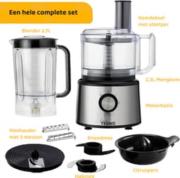 Linea Tegno Food Processor PRO-FP8001 - 5-in-1 RVS keukenmachine: blender, hakmolen, groentesnijder, citruspers en mixer in één. Voor groenten, fruit, noten, soepen, deegsoorten. 2,3L kom - Sinaasappels persen. 2,7L blender voor smoothies & shakes — thumbnail 3