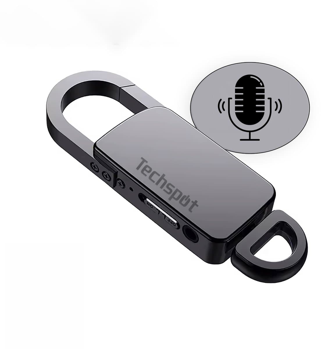 Techspot© Afluisterapparatuur - sleutelhanger - MP3 - Afluisterapparatuur op afstand - Dictafoon - Spy Recorder - Opnameapparaat - Voice Recorder - inclusief oortjes - Zwart — afbeelding 1