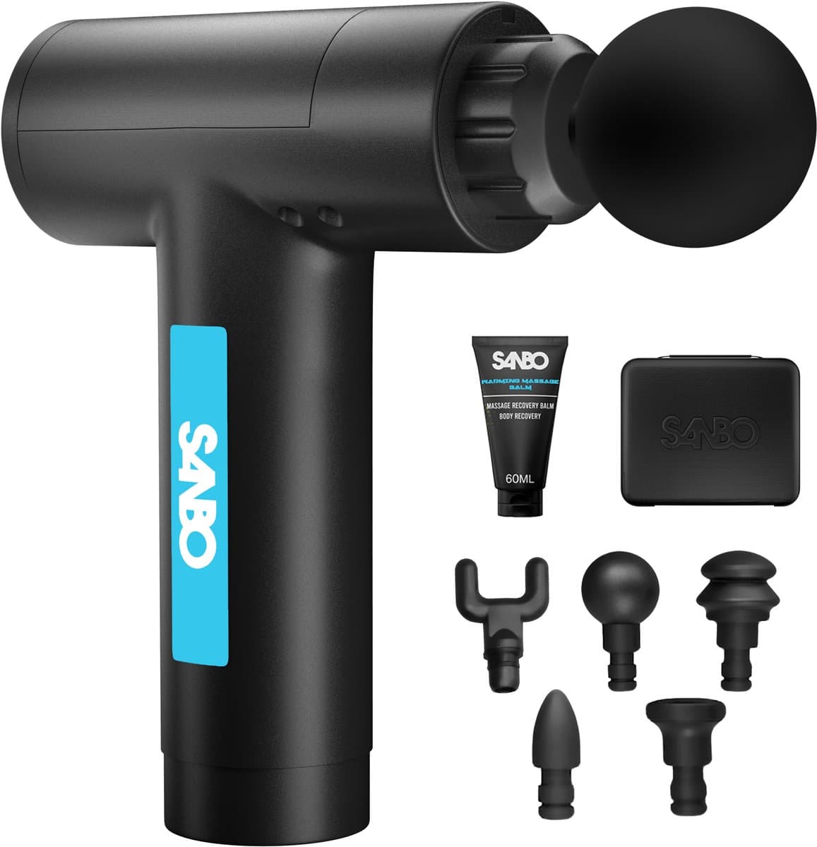 Sanbo Massage Gun Professioneel Prime - Incl. Massage Balsem - Met 5 Opzetstukken - Incl. Koffer - Massage Pistool - Massage Apparaat - Hyrox - Crossfit - Zwart — afbeelding 1