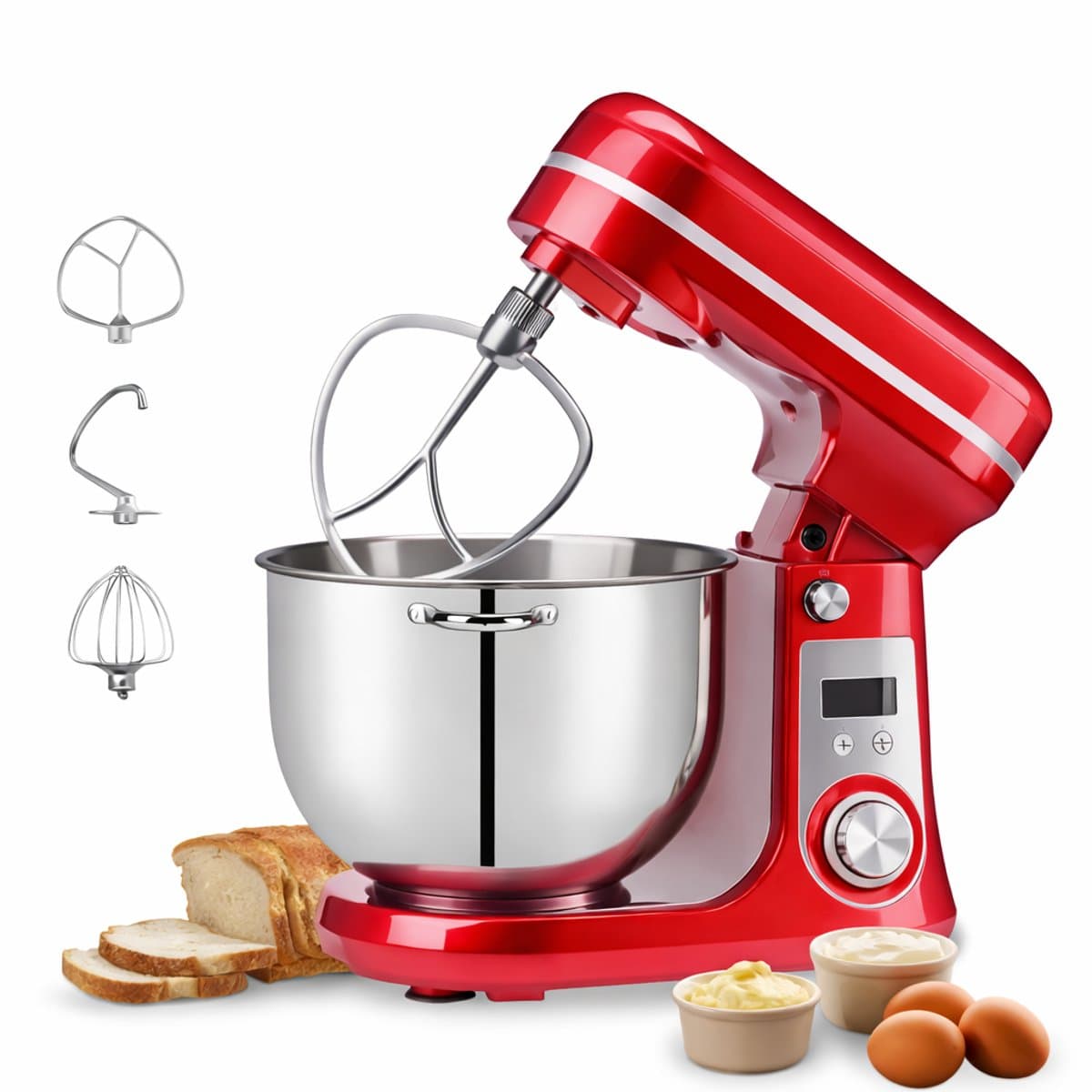 Jurrys Keukenmachine 6L – 1200W – Rood – RVS Mengkom – Keukenrobot met Garde & Mixer – Standmixer voor Bakken & Koken — afbeelding 1