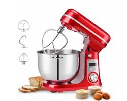 Jurrys Keukenmachine 6L – 1200W – Rood – RVS Mengkom – Keukenrobot met Garde & Mixer – Standmixer voor Bakken & Koken