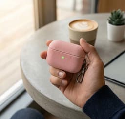 Luxe geribd hoesje voor oordopjes – Vertical Stripe design met sleutelhaak, geschikt voor AirPods 4 (Roze) — thumbnail 5