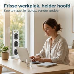 Cheqo® Tafelventilator - Tafel Ventilator - Kolomventilator - Mini Ventilator - Kleine Ventilator - USB Ventilator - Oplaadbare Ventilator - Draadloze Ventilator - Bureauventilator - Witte Ventilator - Zwenkende Ventilator — thumbnail 2