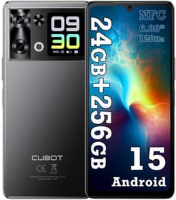 CUBOT P90 Smartphone - 24GB RAM - 256GB ROM - 5100 mAh - 6,88 inch 120 Hz- Android 15 - Dual SIM 4G - 64MP+16MP - NFC - GPS - Face ID - Zwart — thumbnail 1