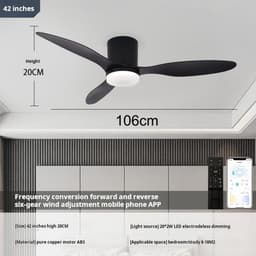 Plafondventilator - LED Plafondventilator - Ø 106 cm - 4320 LM - 3000K/6500K - Dimbaar - 3 snelheidsinstellingen - Timer - Zomer - Zeer stil - Zwart — thumbnail 3