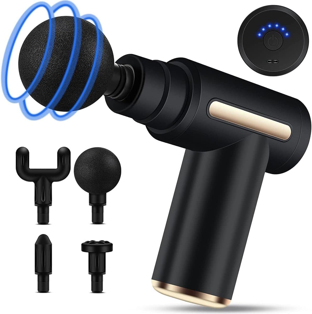 Mini-massagepistool voor spieren, draagbaar, 6 snelheidsstanden, 4 massagekoppen, 1800mAh ultrastille massage met 3200 toeren per minuut, voor het verlichten van spierpijn, USB-interface. — afbeelding 1