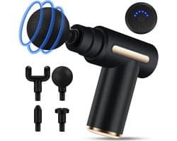 Mini-massagepistool voor spieren, draagbaar, 6 snelheidsstanden, 4 massagekoppen, 1800mAh ultrastille massage met 3200 toeren per minuut, voor het verlichten van spierpijn, USB-interface.