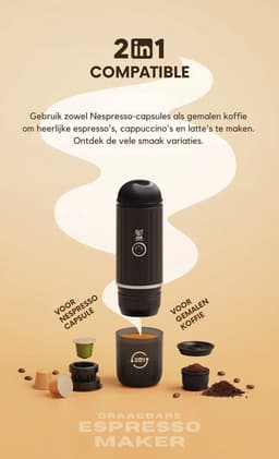 JOR Products® - Draagbare Espressomachine - Koffiebonen & Nespresso - Wit — thumbnail 5