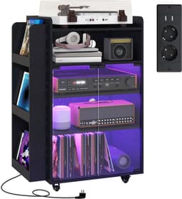 Puluomis - Platenspeler Meubel - LP-kast - Met stekkerdoos - RGB-lichtstrip - Platenspeler Kast - Platenspelerstandaard - Vintage Display Plank — thumbnail 1