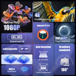 Hotlight Mini Beamer - Home Cinema - Projector - Android 11.0 - WiFi 6 & Bluetooth 5.2 - 4K Beeldkwaliteit - Projector Scherm - Wit — thumbnail 5