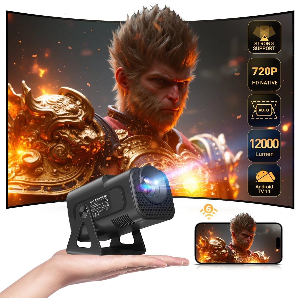 D&A Beamer - Mini Beamer - Projector - Mini Projector - Beamer 4K - Projector Beamer - Full HD - Bluetooth - HDMI - Zwart — afbeelding 1