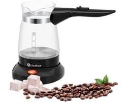 Elektrische - Turkse - Koffiemaker - 600W - 0,5L-Glazen - Cezve - Moka-Pot - Espressomaker - Turkse - koffiezetapparaat - 360°- draaibare - basis - BPA vrij - Automatische uitschakeling - Waterkoker - functie 4-6 Kopjes - Zwart - Compact - design
