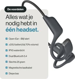 REBØNE® BEAM - Bone Conduction Headphone - Sport Oortjes Draadloos - 20 Uur Batterij - Air conduction - Open Ear Koptelefoon - Hardloop Hoofdtelefoon - Draadloze Bluetooth Koptelefoon - Sportoordopjes - IPX5 Waterdicht / Zwart — thumbnail 5
