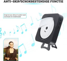 Somstyle Draagbare CD Speler met Speaker - Wall Mount - Bluetooth - 3.5 MM Aux - CD / CD-R / CD-RW - Met Radio - Zwart — thumbnail 5
