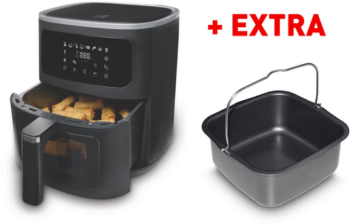 FRITEL Airfryer SnackTastic® 7520 – Airfryer XL Incl. Extra Cakevorm - Heteluchtfriteuse 6L – 1500W – Voor 2-6 Personen – Digitaal Touchscreen – Airfryer met Kijkvenster & Verlichting – 8 Programma’s – PFAS-vrij – Zwart – Met Bakvorm voor Cake — afbeelding 1