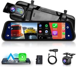 Dashcam – Achteruitkijkspiegel – Auto Camera – Recorder – Dashcam Voor Auto – 9,66 Inch IPS Touchscreen – Draadloze CarPlay & Android Auto – Waterdichte Achtercamera – Nachtzicht – Looprecording – Parkeermonitor — thumbnail 1