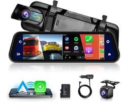 Dashcam – Achteruitkijkspiegel – Auto Camera – Recorder – Dashcam Voor Auto – 9,66 Inch IPS Touchscreen – Draadloze CarPlay & Android Auto – Waterdichte Achtercamera – Nachtzicht – Looprecording – Parkeermonitor