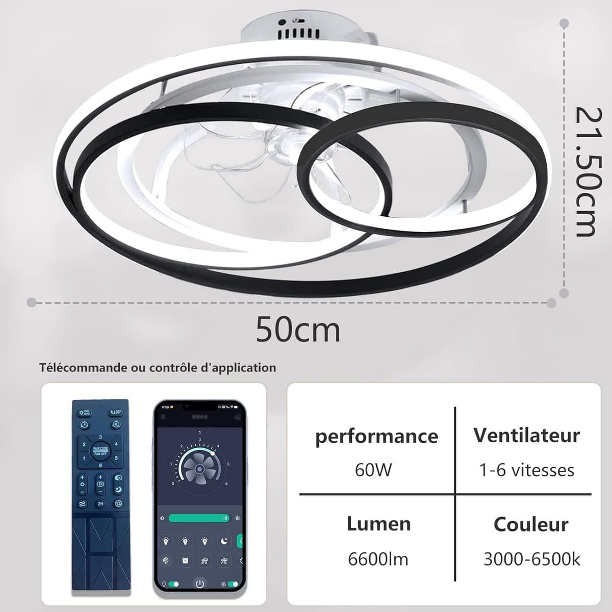 Moderne plafondventilator met verlichting en afstandsbediening voor woonkamer en slaapkamer — afbeelding 1