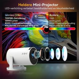 XGODY Gimbal 3 New Mini Beamer Editie 2026 - Projector - 4K Support - Geschikt voor IOS en Android - Android 14 - Draagbaar - Thuisbioscoop - Wit — thumbnail 2
