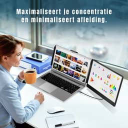 Aura® Professionele Portable Monitor Pro 2024 - Full HD - 13” / 16.5” Tri-Screen - Laptop Scherm Uitbreider - Inclusief Beschermhoes en Kabels - Krachtig - Zwart - 36cm x 21cm x 4cm — thumbnail 3