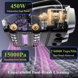Mijtzuiger voor matrassen met UV-licht, 15 kPa, 60 °C hete lucht, 450 W, dubbel borstelsysteem voor stof en dierenharen — thumbnail 3