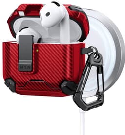 Telestore - AirPods 4 Carbon hard case cover - Carbon hybride rood hoesje Beschermhoes - AirPods 4 Cover - hoesje geschikt voor Apple Airpods 4 - rood - Carbon hard cover - met MagSafe functie — thumbnail 1