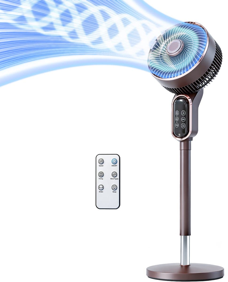 Staande ventilator 50W - Statiefventilator met 6 Snelheden en 3 Modi - Vloerventilator met met Afstandsbediening - Stille Ventilator in Hoogte Verstelbaar 90 tot 110 cm - Timer - Kantelbaar en Oscillerend - 23dB - Donkerbruin — afbeelding 1