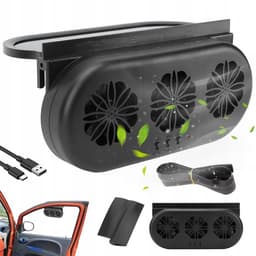 Auto Ventilator - Autoventilatieventilator - Zonne-energie Auto Ventilator met 3 Ventilatoren - Krachtige afzuiging met drie uitgangen | Installatie zonder boren in autoruiten - Zwart - 2.5W - 3 Snelheden & USB Voeding — thumbnail 1