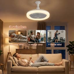 MUPOO E27 Ventilator Lamp met Afstandsbediening - 360° Draaibaar - Dimbaar - Ø 25cm -3 Kleurtemperatuur & Snelheden - Bespaar Ruimte - Voor Garage, Keuken & Berging - Grijs — thumbnail 5