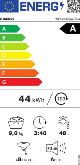 Hisense WF5V943BW/BLX wasmachine Voorlader 9 kg 1300 RPM Wit — thumbnail 2