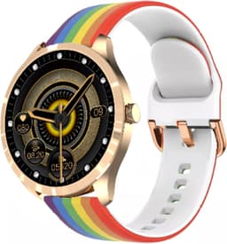 Belesy® BQSiRgRb PLUS - Smartwatch Dames – Smartwatch Heren - Horloge - 1.28 inch - Kleurenscherm - Stappenteller - Bloeddruk - Hartslag - 75+ Wijzerplaten – Sporten – Rose Goud – Milanees staal - Siliconen - Regenboog - Kerstcadeau — thumbnail 4