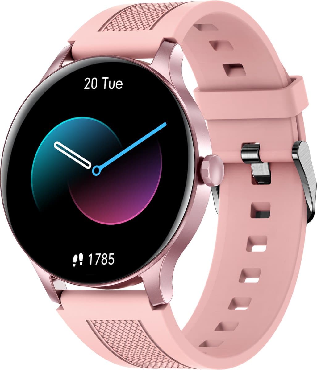 Belesy® NOBLE - Smartwatch Heren – Smartwatch Dames - Horloge – Stappenteller – Calorieën - Hartslag – Sporten - Je eigen foto als wijzerplaat - Kleurenscherm - Full Touch - Silicone – Roze - Moederdag — afbeelding 1