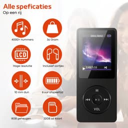 FOXLY® HiFi MP3/MP4 Speler Bluetooth Easy - FM Radio - Voice Recorder - Dictafoon - Oordopjes - 32GB SD kaart — thumbnail 2
