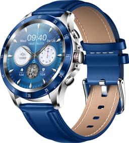Darenci Platinum Pro Smartwatch Heren – Zilver/Blauw – Leren Band – Bluetooth Bellen & Muziek – Hartslag-, Bloeddruk- & Zuurstofmeter – IP67 Waterdicht – Luxe Activity Tracker — thumbnail 1