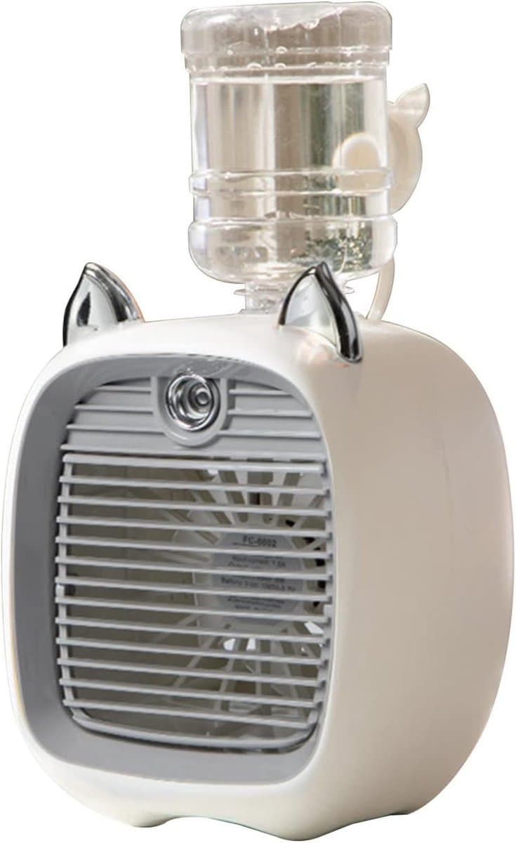 Nachtlampje - USB - in - Luchtbevochtiger en LED Lamp - 3 - 1 Mini Bureauventilator - Luchtkoeler met Verneveling en Nachtlampje - oplaadbare Tafelventilator met 3 Snelheden - Grijs — afbeelding 1