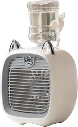 Nachtlampje - USB - in - Luchtbevochtiger en LED Lamp - 3 - 1 Mini Bureauventilator - Luchtkoeler met Verneveling en Nachtlampje - oplaadbare Tafelventilator met 3 Snelheden - Grijs — thumbnail 1