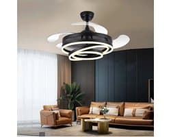 Bovista Plafondventilator - Met Verlichting - Plafond Ventilator - Met Lamp - Plafonniere Met Ventilator - Met Licht - Zwart - 106cm