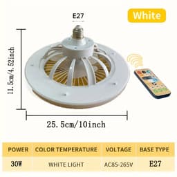 Nivard Plafondventilator - Met Verlichting - Plafond Ventilator - Met Lamp - Plafonniere Met Ventilator - Met Licht - Wit - 25cm — thumbnail 2
