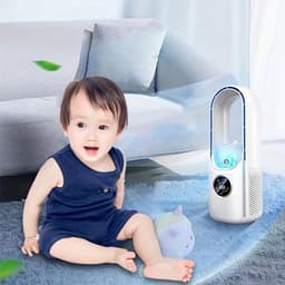 Mobiele Aircooler - Ventilator - Torenmodel - Bladloze Ventilator - Energiezuinige Luchtkoeler - bladloze tafelventilator met ledverlichting - Ventilator - Ingebouwde Luchtreiniger - Zonder Bladen - Wit — thumbnail 5