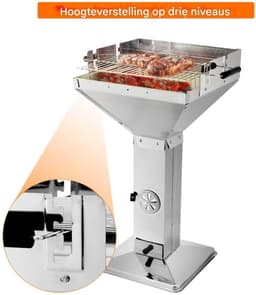 Grill Houtskool BBQ Fioren - Voor Tuin, Camping & Outdoor - Draagbare Trechterbarbecue met Plank - Roestvrijstaal - 48x63x90 cm — thumbnail 5